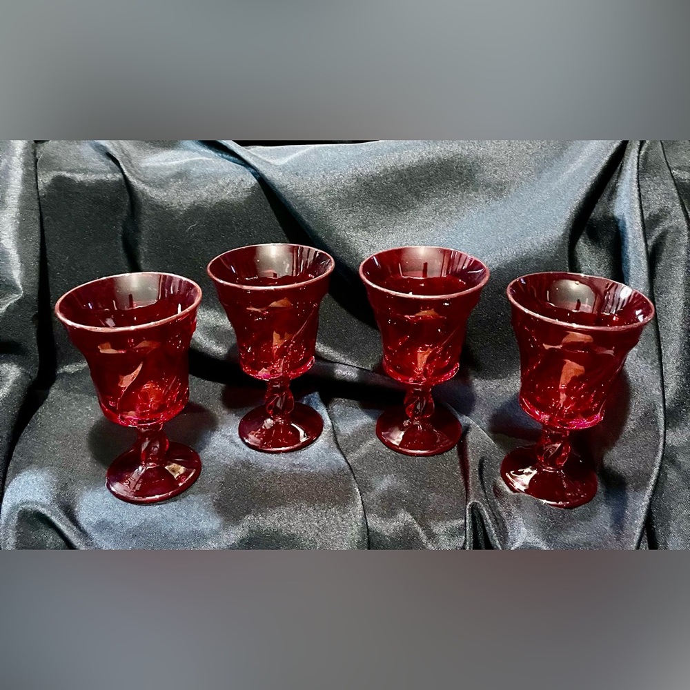 Fostoria VTG Christmas Set of 4 Jamestown Ruby Red Goblets Pedestal Pristine MCM - Picture 6 of 17